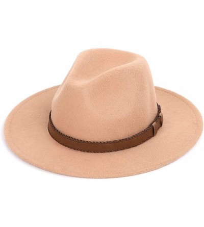 Fedoras Women Men Wide Brim Fedora hat Wool Pork Pie Flat Top Hat Vintage Felt hat Gambler Hat - Coffee - CM18QC48ZIL $19.96