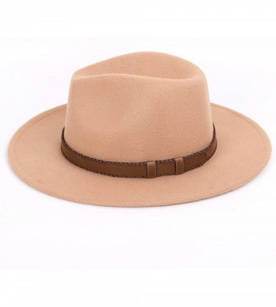 Fedoras Women Men Wide Brim Fedora hat Wool Pork Pie Flat Top Hat Vintage Felt hat Gambler Hat - Coffee - CM18QC48ZIL $19.96