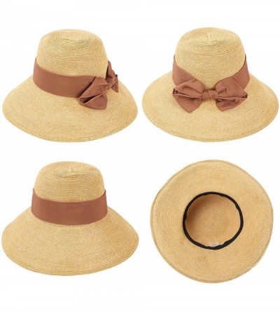 Sun Hats Women Straw Sun Hat Bowknot Floppy Foldable Wide Brim Summer Beach Bucket Hat - Khaki - Beige - CA196IO6NUG $17.68