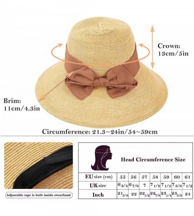 Sun Hats Women Straw Sun Hat Bowknot Floppy Foldable Wide Brim Summer Beach Bucket Hat - Khaki - Beige - CA196IO6NUG $17.68