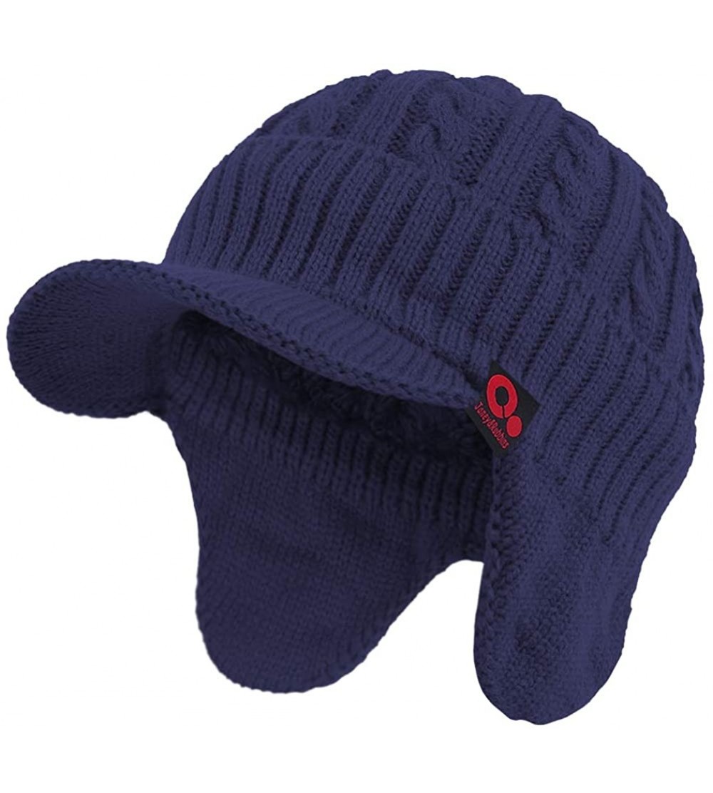 Skullies & Beanies Daily Knit Visor Brim Beanie Hat Fleece Lined Skull Ski Cap - Blue With Earflaps - CW18L8U2YT4 $14.43