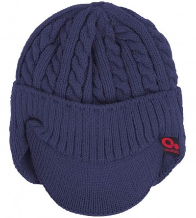 Skullies & Beanies Daily Knit Visor Brim Beanie Hat Fleece Lined Skull Ski Cap - Blue With Earflaps - CW18L8U2YT4 $14.43