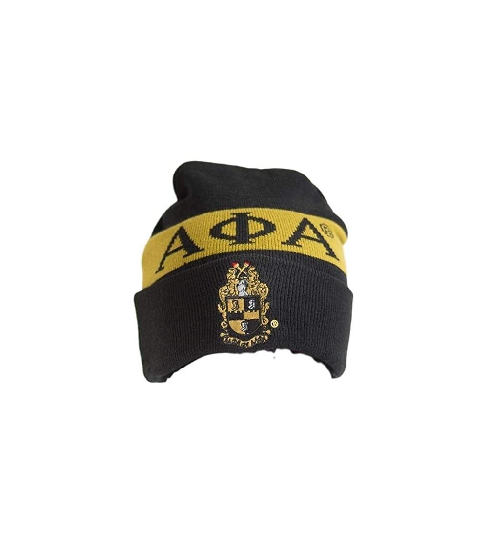 Skullies & Beanies Alpha Phi Alpha Beanie w/Shield Black- Gold - CO189U4THWT $19.53