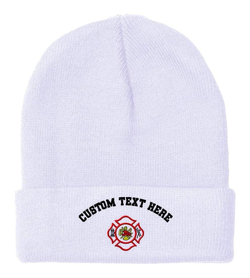 Skullies & Beanies Custom Beanie for Men & Women Maltese Cross Firefighter Embroidery Skull Cap Hat - White - CG18ZS206XO $15.29