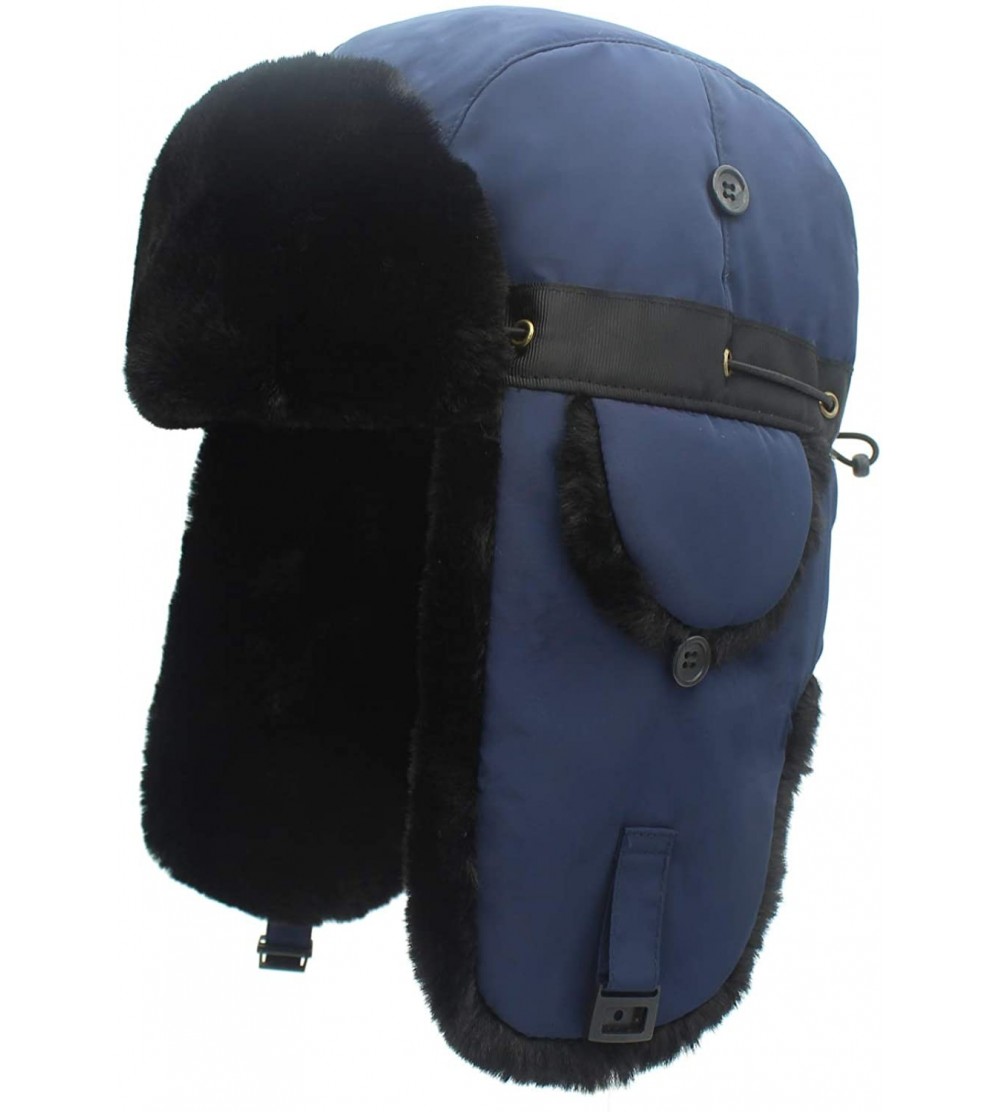 Bomber Hats Oudoor Unisex Faux Fur Lined Trapper Hat Warm Windproof Winter Russian Hats - Navy Blue - C518AS696Q3 $14.31