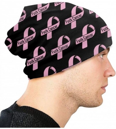 Skullies & Beanies Cotton Beanie Baggy Hat Slouchy Skull Beanie for Men Women - Pink Ribbon Fuck Cancer - CD18AZG9W4M $9.06