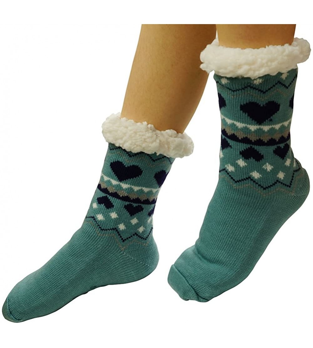 Skullies & Beanies Womens Warm Cozy Fuzzy Fleece Lined Winter Christmas Gift Non-skid Slipper Socks - Green - CC1889NENUH $9.38