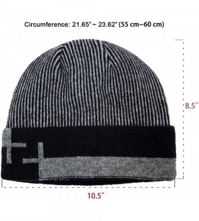 Skullies & Beanies Men's Wool Blend Knit Beanie- Soft & Warm Velour Fleece Lined - Striped - Black - CK1270EPP7D $20.01