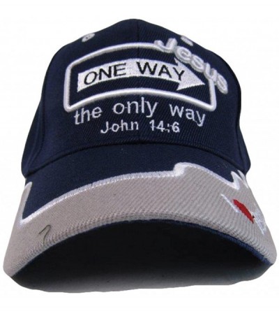 Skullies & Beanies Jesus One Way The Only Way John 14-6 Blue Grey Embroidered Cap Hat - C61853HUGCQ $8.32