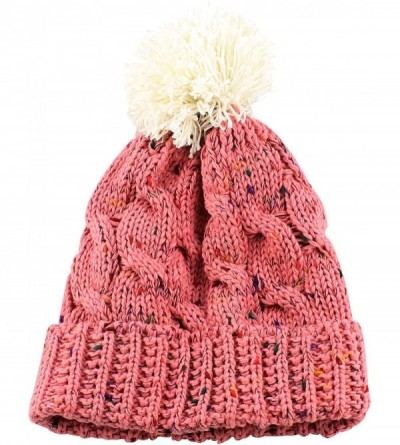 Berets Multi Color Pom Pom Crochet Thick Knit Slouchy Beanie Beret Winter Ski Hat - Dark Pink - CH11UAHID8Z $11.91