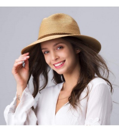 Sun Hats Sun Hats for Women Summer Wide Brim UV UPF 50+ Panama Fedora Foldable Packable Straw Beach Hat - Pink - C71963IC06T ...