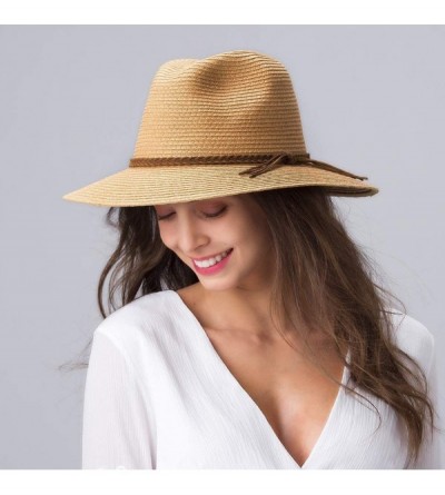 Sun Hats Sun Hats for Women Summer Wide Brim UV UPF 50+ Panama Fedora Foldable Packable Straw Beach Hat - Pink - C71963IC06T ...