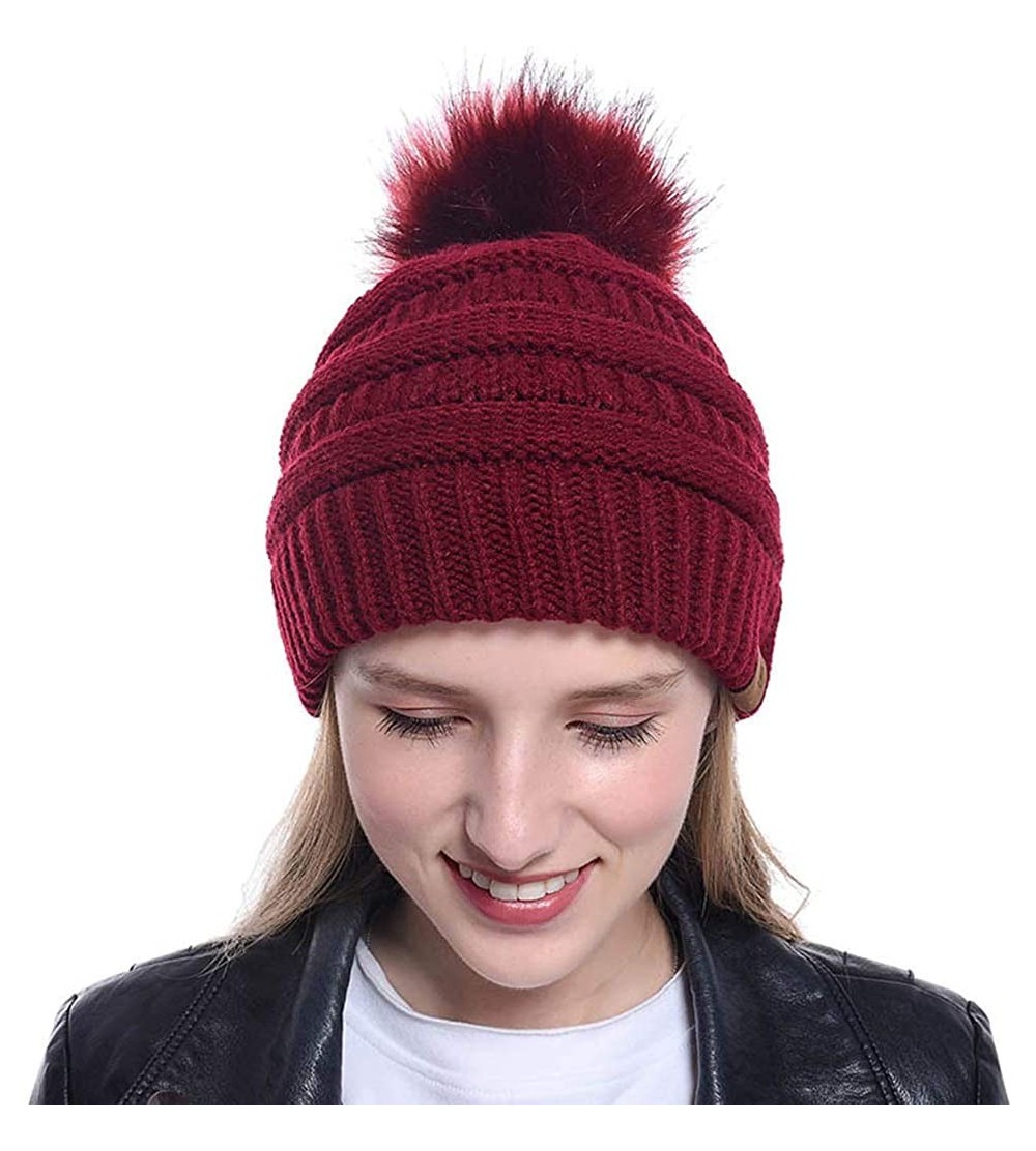 Skullies & Beanies Knit Winter Beanie - Cuff Wool Ribbed Hat - Fisherman Skull Knitted Stocking Cap - Wine - CN18YR8ATQU $12.86