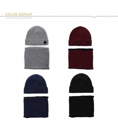 Skullies & Beanies 2 Piece Wool Knit Hat & Scarf Sets Fleece Lined Winter Beanie Neck Warmer - 89221a_navy - CJ186R6UYO3 $15.39