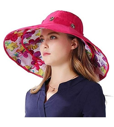 Sun Hats Women Floppy Crocheted Straw Hat Women Wide Large Brim Roll-up Sun Hat - Sun Hat-rose Red - CI18WSZ4RTO $19.46