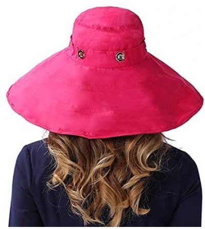 Sun Hats Women Floppy Crocheted Straw Hat Women Wide Large Brim Roll-up Sun Hat - Sun Hat-rose Red - CI18WSZ4RTO $19.46