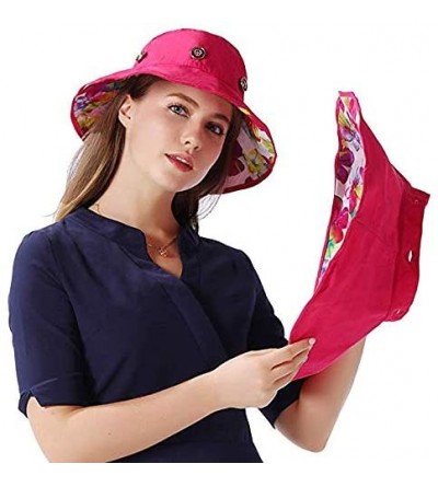 Sun Hats Women Floppy Crocheted Straw Hat Women Wide Large Brim Roll-up Sun Hat - Sun Hat-rose Red - CI18WSZ4RTO $19.46