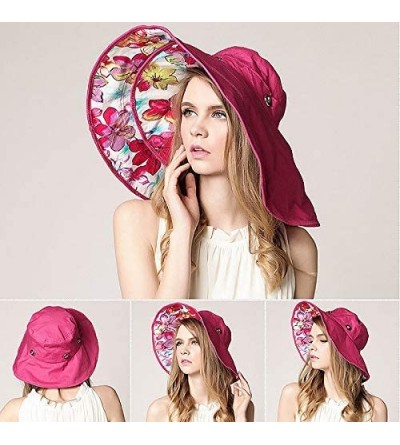 Sun Hats Women Floppy Crocheted Straw Hat Women Wide Large Brim Roll-up Sun Hat - Sun Hat-rose Red - CI18WSZ4RTO $19.46