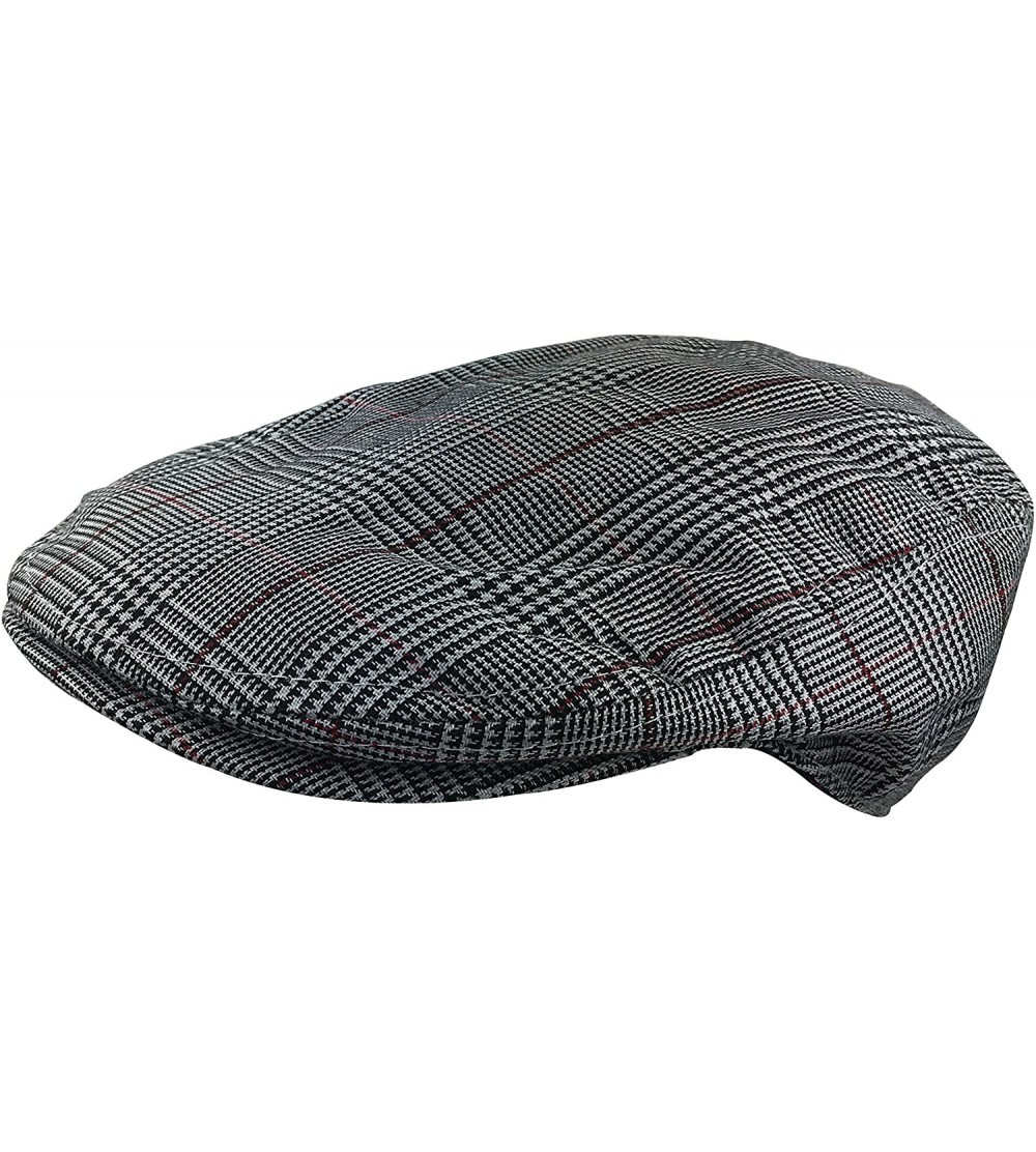 Newsboy Caps Men's Classic Herringbone Tweed Wool Blend Newsboy Ivy Hat - Grey-red Plaid - C018E92MNDC $8.26