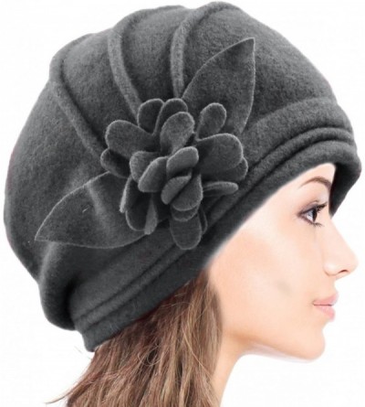 Bucket Hats Women's Elegant Flower Wool Cloche Bucket Slouch Hat - Gray - CG18KRE99NZ $25.11