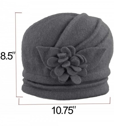 Bucket Hats Women's Elegant Flower Wool Cloche Bucket Slouch Hat - Gray - CG18KRE99NZ $25.11