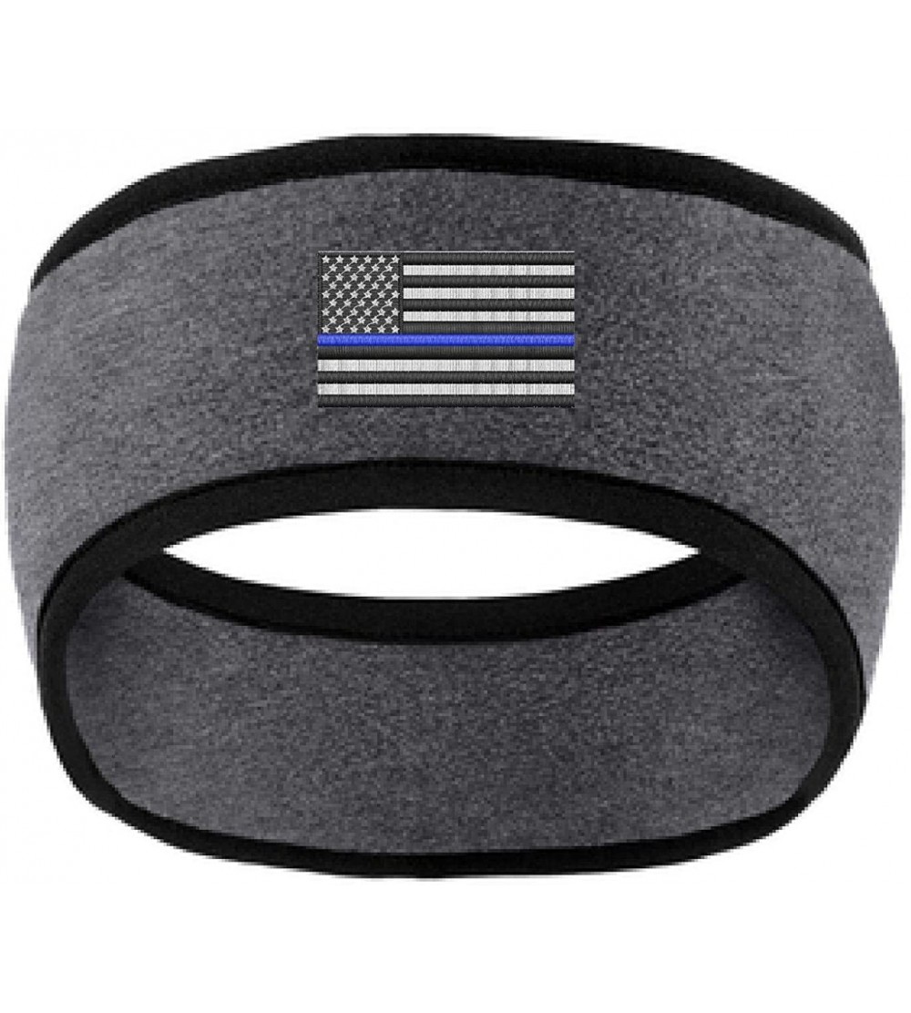 Cold Weather Headbands Thin Blue Line American Flag Police Law Enforcement 2 Tone Fleece Headband - COLOR CHOICE - Gray - C01...