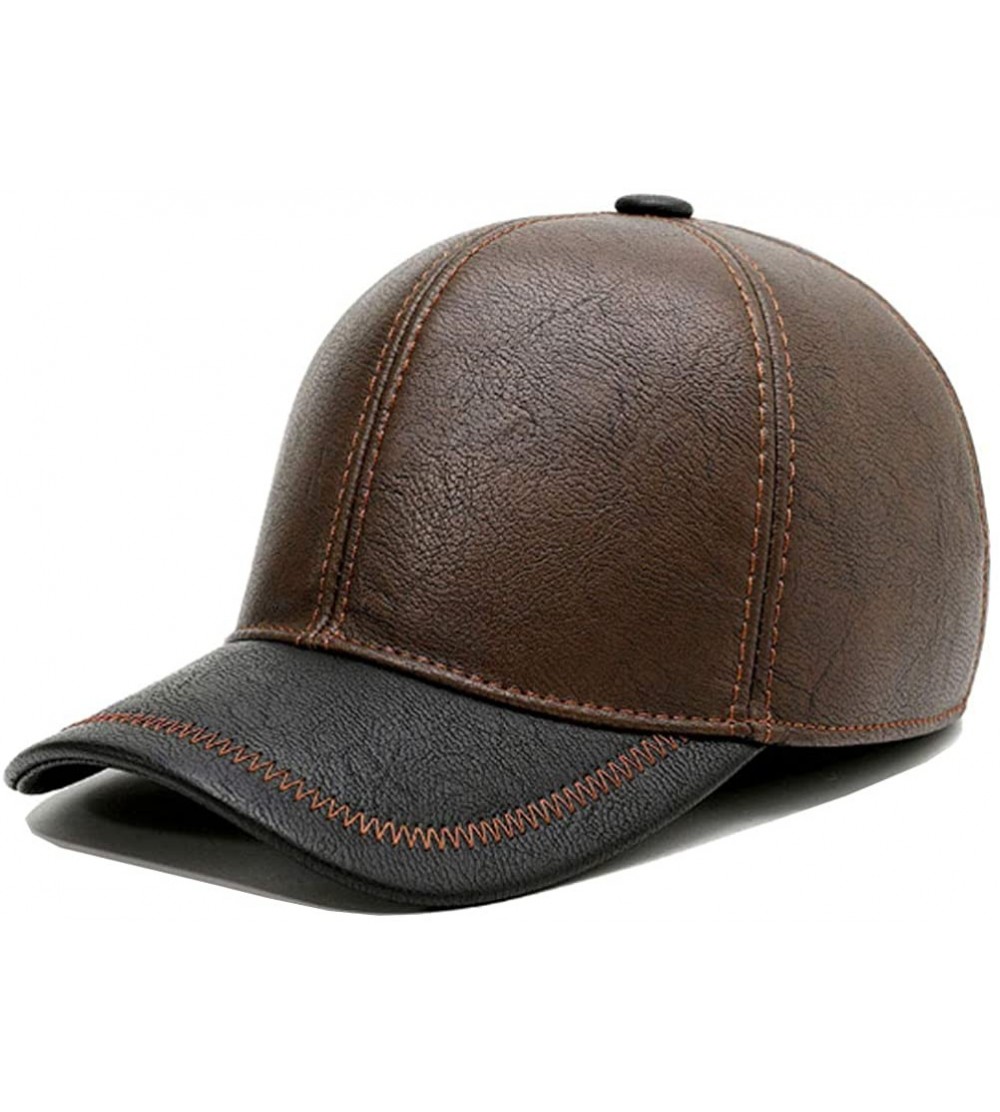 Newsboy Caps Men's Winter Warm Leather Peaked Baseball Cap Driving Hat with Earmuffs - Brown - CK18XNULM4U $14.41