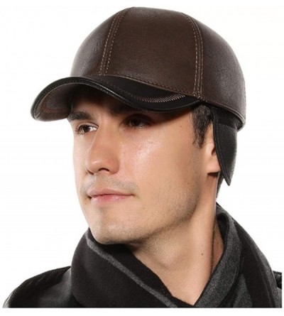 Newsboy Caps Men's Winter Warm Leather Peaked Baseball Cap Driving Hat with Earmuffs - Brown - CK18XNULM4U $14.41