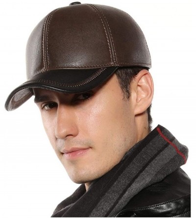 Newsboy Caps Men's Winter Warm Leather Peaked Baseball Cap Driving Hat with Earmuffs - Brown - CK18XNULM4U $14.41