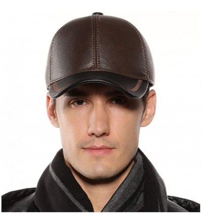 Newsboy Caps Men's Winter Warm Leather Peaked Baseball Cap Driving Hat with Earmuffs - Brown - CK18XNULM4U $14.41