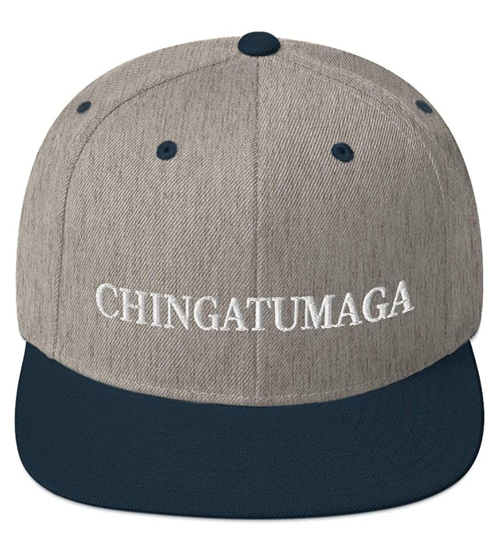 Baseball Caps CHINGATUMAGA Hat (Embroidered Wool Blend Snapback Hat) Chinga Tu MAGA Parody - Heather Grey/ Navy - CO18ZC0X2IE...