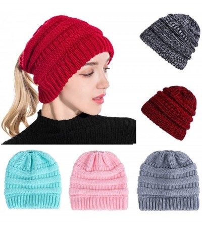 Skullies & Beanies Womens Baggy Slouchy Beanie Tail Warm Fleece Skiing Knitted Cap Winter Stretch Messy High Bun Ponytail Bea...