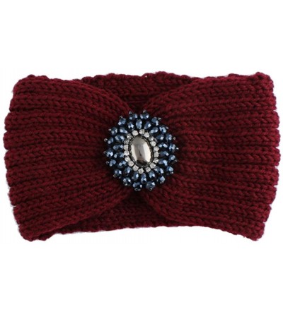 Headbands Retro Bohemian Beads Cable Knitted Winter Turban Ear Warmer Headband - Wine Red - C4189N3C5A9 $12.06