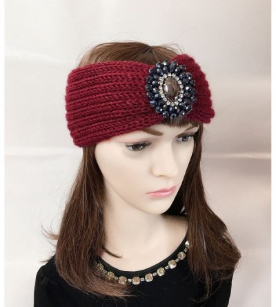 Headbands Retro Bohemian Beads Cable Knitted Winter Turban Ear Warmer Headband - Wine Red - C4189N3C5A9 $12.06