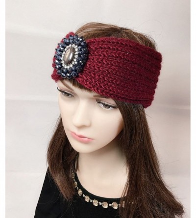 Headbands Retro Bohemian Beads Cable Knitted Winter Turban Ear Warmer Headband - Wine Red - C4189N3C5A9 $12.06