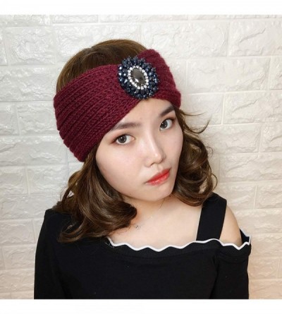 Headbands Retro Bohemian Beads Cable Knitted Winter Turban Ear Warmer Headband - Wine Red - C4189N3C5A9 $12.06