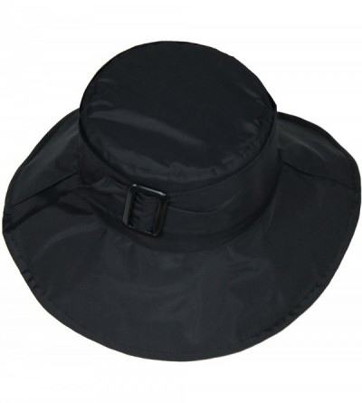 Bucket Hats Cute Bucket Rain Hat w/Buckle Accent- 3.5 inch Wide Brim- Roll-Up Packable - Black - C612CP2KG6P $27.37