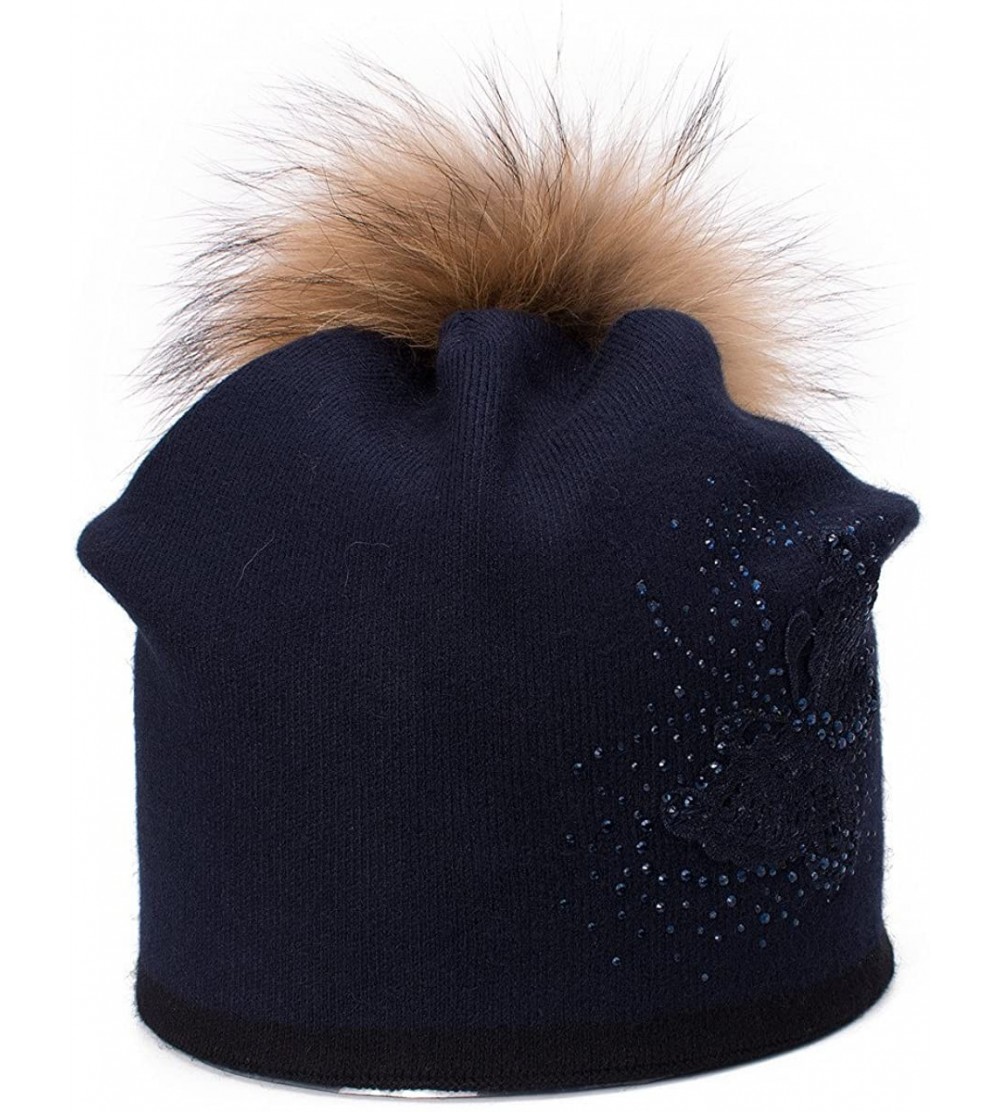 Skullies & Beanies Womens Cashmere Wool Beanie Skull Ski Cap Winter Hat Butterfly T301 - Navy Blue - CJ188AZY5KW $19.04