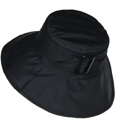 Bucket Hats Cute Bucket Rain Hat w/Buckle Accent- 3.5 inch Wide Brim- Roll-Up Packable - Black - C612CP2KG6P $27.37