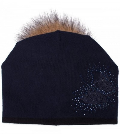 Skullies & Beanies Womens Cashmere Wool Beanie Skull Ski Cap Winter Hat Butterfly T301 - Navy Blue - CJ188AZY5KW $19.04