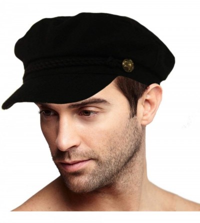 Newsboy Caps Men's 100% Soft Wool Greek Fisherman Sailor Fiddler Driver Hat Flat Cap - Solid Black - CR18LKKNXGT $17.12