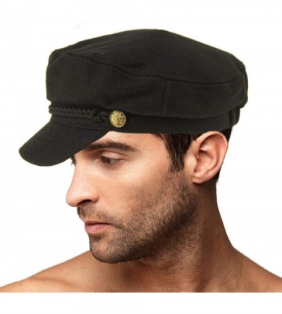 Newsboy Caps Men's 100% Soft Wool Greek Fisherman Sailor Fiddler Driver Hat Flat Cap - Solid Black - CR18LKKNXGT $17.12