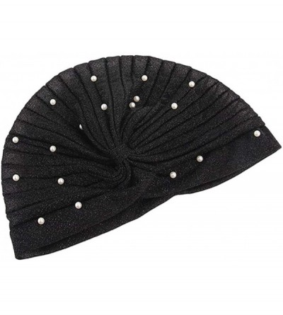 Skullies & Beanies Luxury Stretchable Glitter Flower Chemo Beanie Hair Loss Turban - Black002 - C718EQK9KAR $7.22