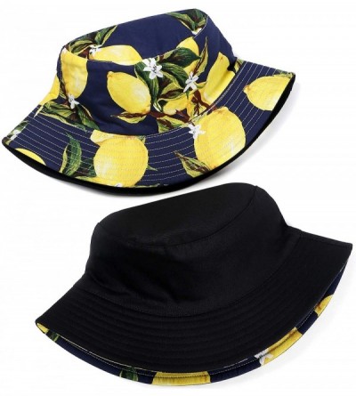 Bucket Hats Cute Bucket Hat Unisex Fruit Print Reversible Packable Cap Summer Fisherman Sun Hat - Lemon - Dark Blue - C2196IH...