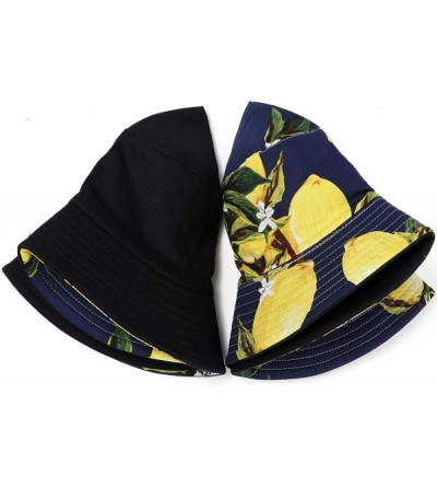 Bucket Hats Cute Bucket Hat Unisex Fruit Print Reversible Packable Cap Summer Fisherman Sun Hat - Lemon - Dark Blue - C2196IH...