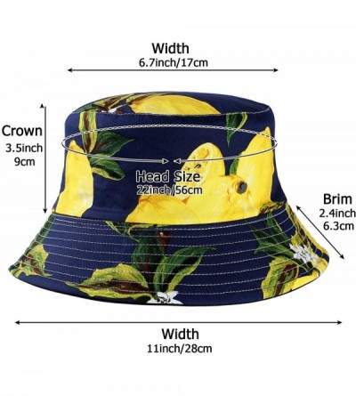 Bucket Hats Cute Bucket Hat Unisex Fruit Print Reversible Packable Cap Summer Fisherman Sun Hat - Lemon - Dark Blue - C2196IH...