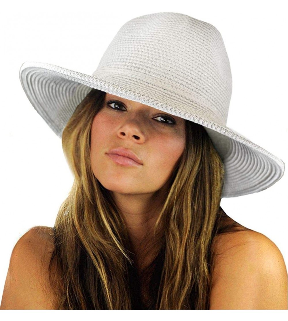 Fedoras Teardrop Dent Braided Trim Casual Panama Fedora Sun Hat - White Lurex - CM19655XA9Y $18.80