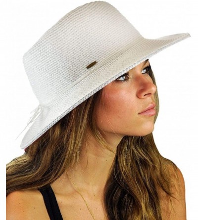 Fedoras Teardrop Dent Braided Trim Casual Panama Fedora Sun Hat - White Lurex - CM19655XA9Y $18.80