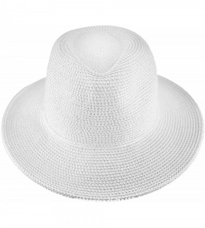 Fedoras Teardrop Dent Braided Trim Casual Panama Fedora Sun Hat - White Lurex - CM19655XA9Y $18.80