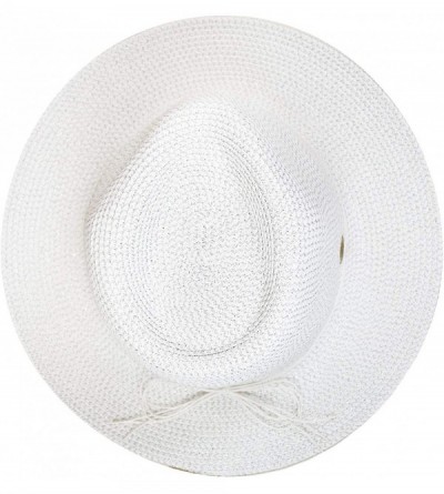 Fedoras Teardrop Dent Braided Trim Casual Panama Fedora Sun Hat - White Lurex - CM19655XA9Y $18.80